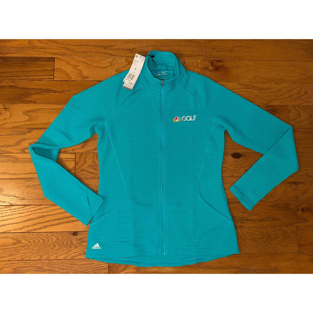 NWT$65 Adidas Golf+NBC Logo Jacket Womens  Ribbed Knit FZ Pockets sz S